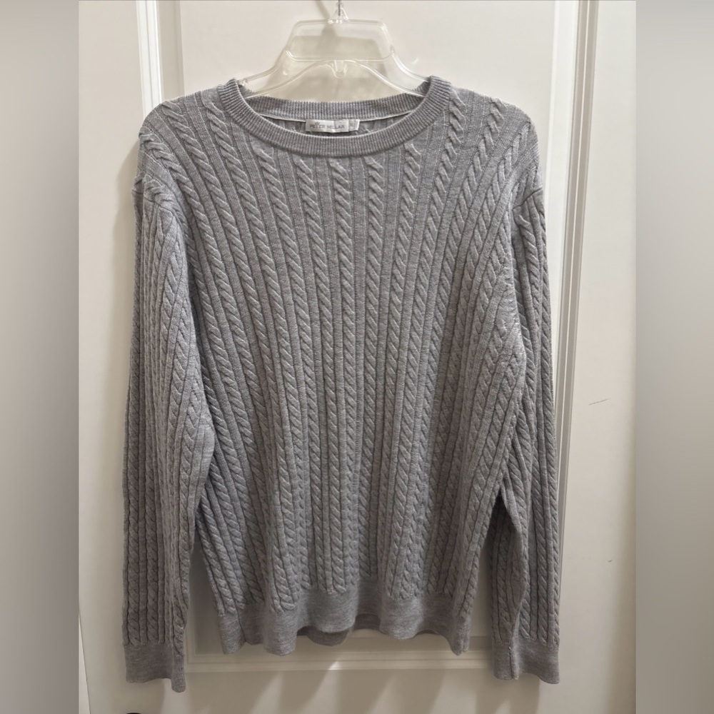 Peter Millar Women’s 100% Cashmere Cable Knit Sweater Gray Luxury Casual SZ XL